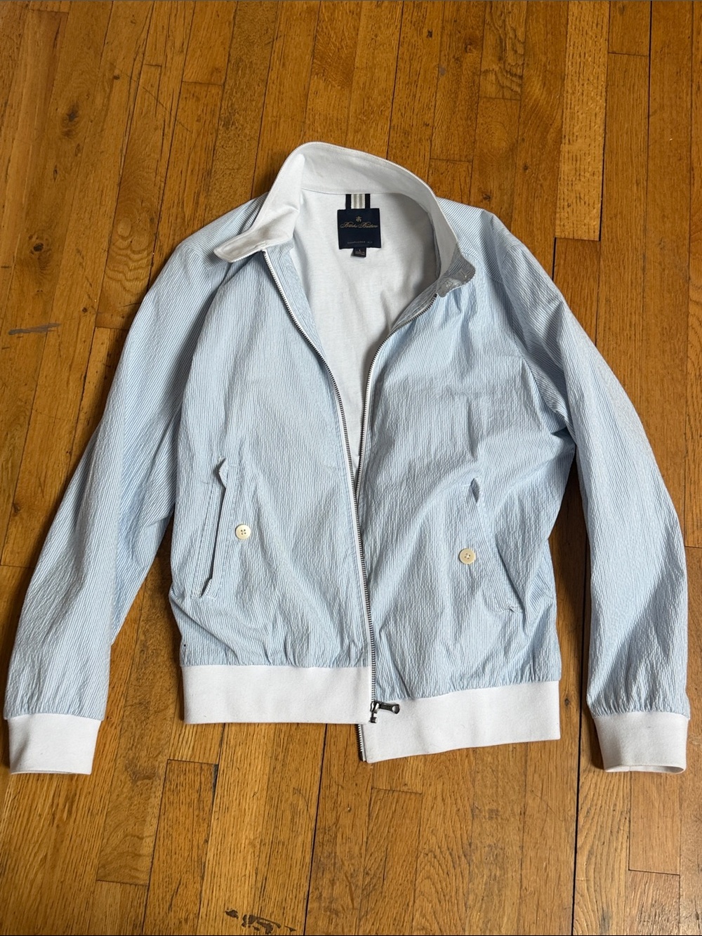 Brooks Brothers Light Blue Bomber Jacket with White Trim
